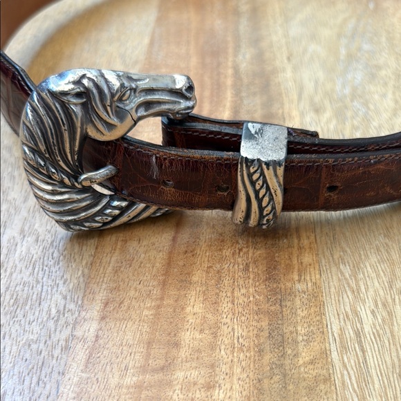 Brown Leather onyx  Belt with Horse Head Buckle - Picture 1 of 6